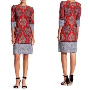 London Times Damask Paisley Medallion Pattern Shift Dress